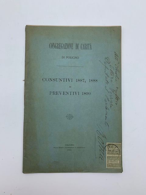 Congregazione di carità di Foligno. Consuntivi 1887, 1888 e preventivi 1890